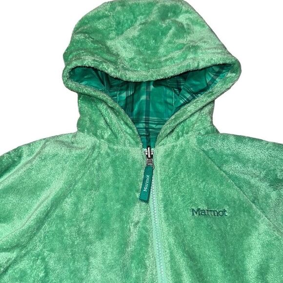Girls Marmot reversible lite jacket fuzzy and windbreaker in Green. Sz M 7-8 - Picture 8 of 15